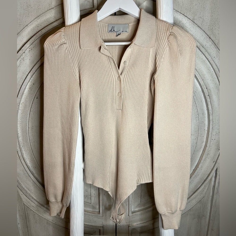 dh NEW YORK Cream Ribbed Long Sleeve Bodysuit